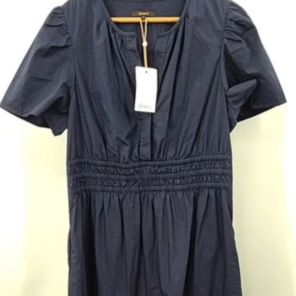Quince 100% Organic Cotton Poplin Tiered Maxi Dress, Navy, NWT - Picture 2 of 2